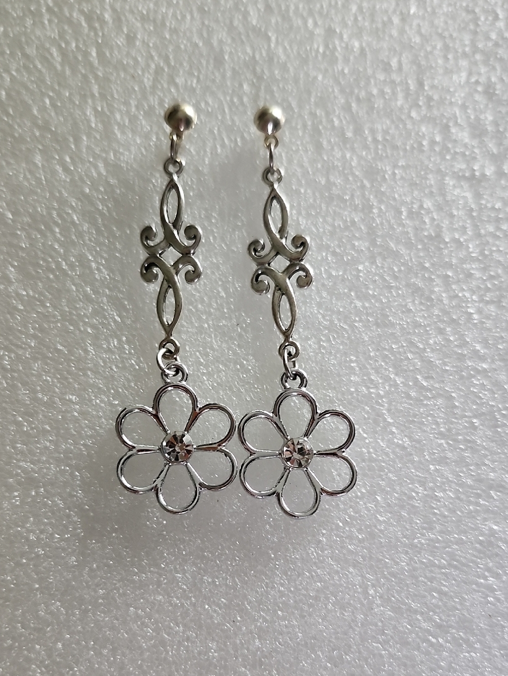 Hand Crafted Silver Floral Drop Earrings